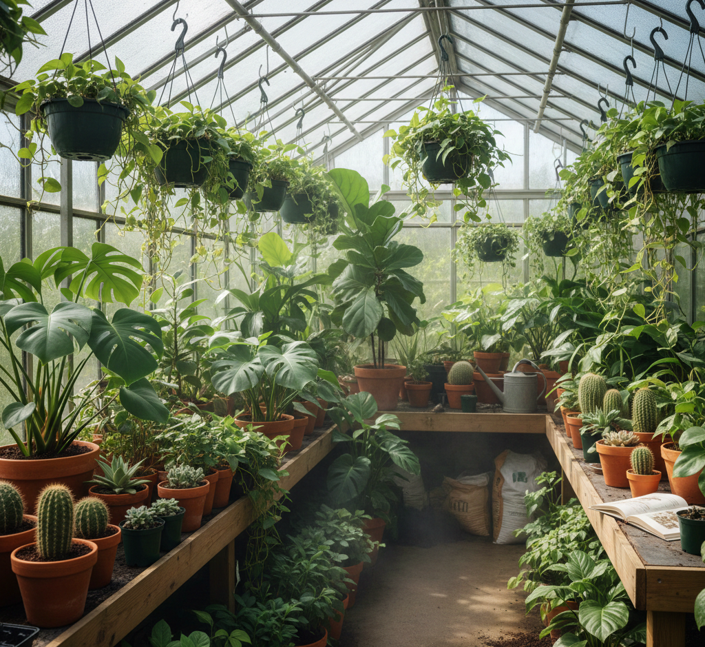 Collection of indoor plants in our greenhouse