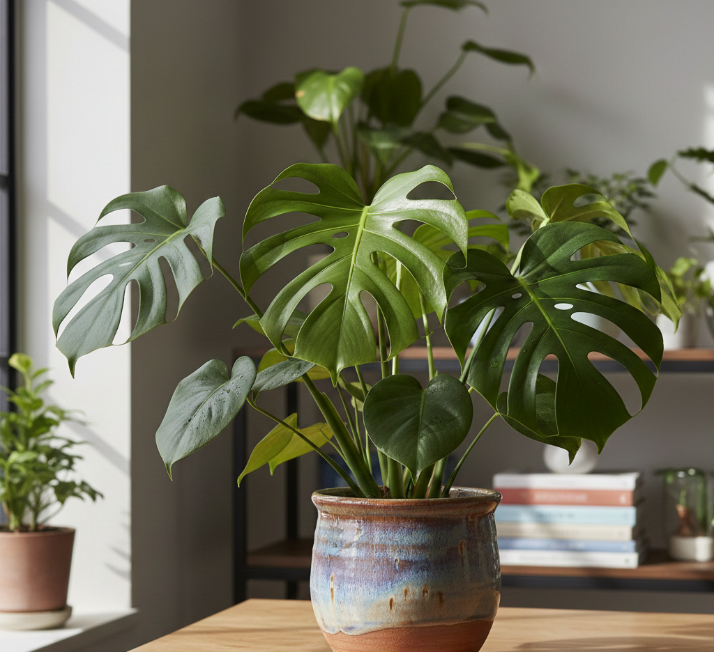 Beautiful monstera plant in ceramic pot