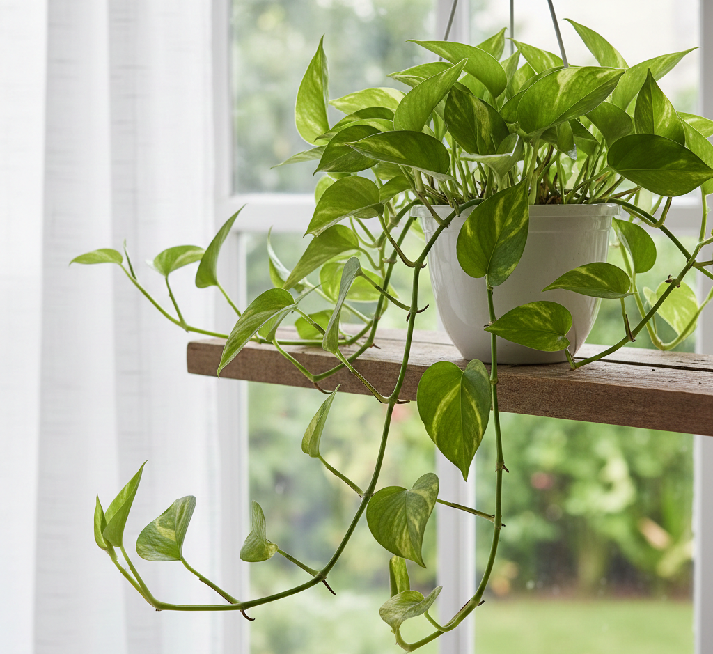 Pothos plant with trailing vines